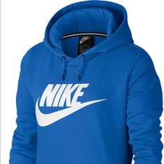 Blue Nike Cropped Hoodie. Never Worn Perfect Condition! Blue Logo Print Sweatshirt For Spring, Blue Long Sleeve Outerwear With Logo Print, Casual Blue Outerwear With Logo Print, Nike Hoodie With Logo Print For Fall, Nike Sporty Spring Hoodie, Nike Sporty Hoodie For Spring, Blue Sportswear Hoodie For Spring, Blue Sportswear Sweatshirt For Winter, Blue Logo Print Sweatshirt In Athleisure Style