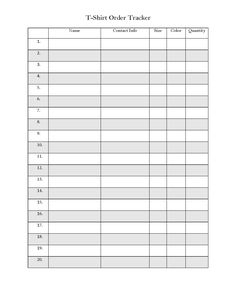 a printable t - shirt order tracker is shown in this image, it shows the times