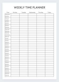 a printable weekly time planner is shown in the middle of this page, which shows it