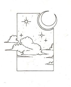 a drawing of the moon and clouds