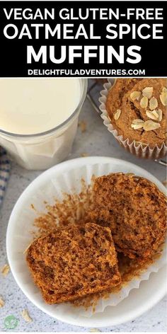 vegan gluten free oatmeal spice muffins on a white plate