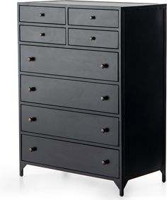 the chest of drawers is painted black