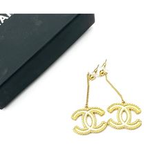 This is part of Chairish’s Costume Jewelry assortment.  Chanel Classic Gold CC Dangle Piercing Earrings  *Marked 16 *Made in Italy *Comes with the  original box and pouch -As seen on Jamie Chung  -It's approximately 1.25" x 2.30". -Very classic -In a pristine condition