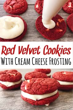 red velvet cookies with cream cheese frosting are the perfect dessert for valentine's day