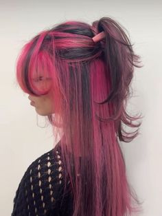 Calico Hair, Pink And Black Hair, Hair Color Streaks, Pink Highlights