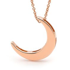 "Rose Gold CRESCENT MOON pendant hanging on a 42cm or 45cm cable chain. Pendant can be bought on its own in 9k Rose Gold for $195, or 14k Gold for $285, I'm sorry but we can not supply 14k chains as they are impossible to get in Australia. A symbol of the waxing or waning moon as well as being an alchemical symbol for silver. One of the oldest symbols known to humanity. Together with the sun, it appeared on Akkadian seals as early as 2300 BC and from at least the second millennium BC it was the Gold Crescent Moon Necklace, Crescent Moon Necklace Gold, Gold Crescent Moon, Yellow Moon, Crescent Moon Pendant, Types Of Diamonds, Pearl Jewelry Necklace, Pink Moon, Crescent Moon Necklace