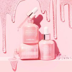 Serum Photography Ideas, Cosmetics Photography Ideas, Skincare Product Photography Ideas, Serum Photography, Pink Serum, Skincare Product Photography, Beauty Product Photography, Koleksi Makeup, Product Photography Styling