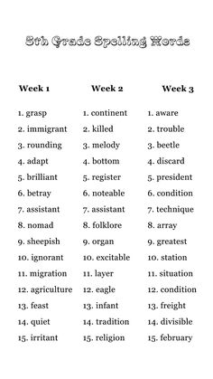 an image of the ten grade spelling words