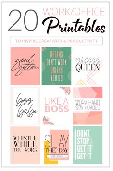 Work and Office Printables Office Printables, Fun Office Decor, Printable Journal Cards, Free Printable Quotes, Bullet Journal Printables, Inspirational Printables, Free Printable Art, Financial Peace, Diy Pins