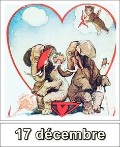 two elephants are sitting in front of a heart with the words 17 decembre