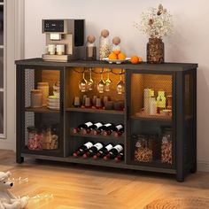 #furniture #amazon #affiliate Wine Glass Hanger, Display Sideboard, Liquor Storage, Coffee Bar Cabinet, Bar Cabinets, Wine Shelves, Rgb Led Strip Lights, Mesh Door, Industrial Bar