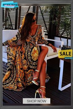 Women's Wrap Dress Maxi Long Dress - Long Sleeve Other Print Spring & Summer Deep V Hot Boho Holiday Going Out Beach Yellow / Vacation Dresses Wrap Dress Maxi, Beach Yellow, Womens Wrap Dress, Maxi Long Dress, Vacation Dresses, Dress Maxi, Maxi Wrap Dress, Beach Dresses, Long Maxi Dress