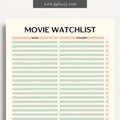 Movies to Watch Printable Template – Digital download for organizing and tracking movies you want to watch Notion Movie List Template, Movie Planner, Movie Tracker Printable, Movies Watched Journal, Bullet Journal Movies To Watch, Your Next Movie, Cinema Film, Film Buff, Must Have Tools