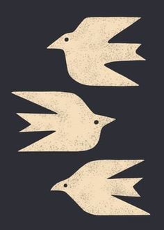 three white birds on a black background