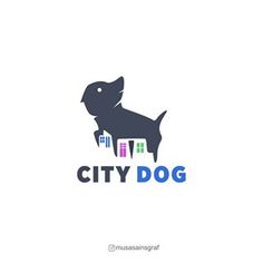 the city dog logo is shown in blue and green colors, with an image of a dog