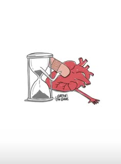 a drawing of a heart in an hourglass