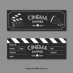 two black and white movie banners with clapsticks