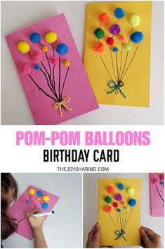 the instructions for how to make pom - pom balloons birthday card