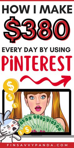 a woman holding money with the words how i make $ 480 every day by using pinterest