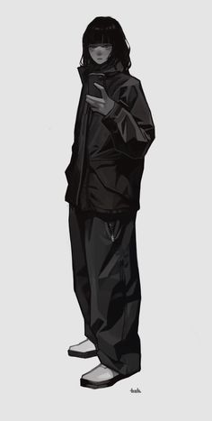 a drawing of a person in black clothing