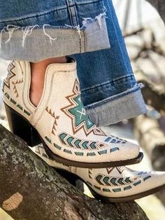 Cowgirl Shoes, Summer Cowgirl, Retro Cowgirl, Unique Boots, Low Heel Ankle Boots, Western Ankle Boots, Slip On Boots, Heel Ankle Boots