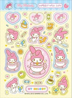 an image of hello kitty stickers on a sheet that says my melody and i love you