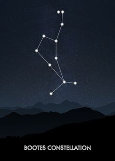 the zodiac sign ursa minor constellation in the night sky with mountains and stars behind it