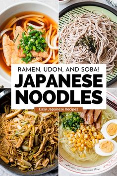 ramen udon and sobai japanese noodle soups with text overlay