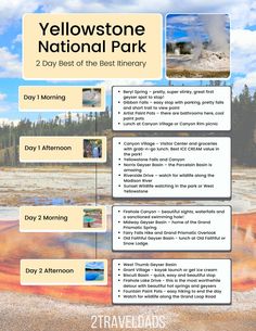 the yellowstone national park is shown with information about its locations and their attractions, including hot springs