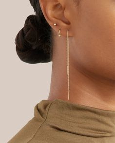 14K Gold Threader Earrings  |  Modern Citizen Gold Earrings Aesthetic, Gold Thread Earrings, Long Drop Necklace, Gold Threader Earrings, Gold Jewelry Prom, String Earrings, Chain Threader Earrings, Dainty Gold Earrings, Gold Chain Earrings