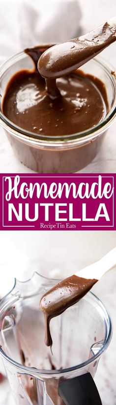 homemade nutella in a glass bowl with spoon