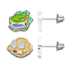 Featuring pairs of Tommy and Reptar studs, this Nickelodeon earring set is a fun addition to any jewelry collection. EARRING DETAILS Backings: post Metal: brass Plating: silver tone Finish: polished Packaging: boxed Size: One Size. Color: Multicolor. Gender: female. Age Group: adult. Material: Silver Plate. Character Jewelry, Vintage Style Outfits Retro, Post Metal, Vintage Style Outfits, Cartoon Character, Nickelodeon, Jewelry Earrings Studs, Womens Slippers, Gender Female