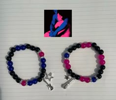 Friendship Bracelets Inspired by TV Girl Album Cover ⭐️ Aesthetic, pink and blue beaded bracelets. Handmade. Pink And Blue Bracelets, Tv Girl Bracelet, Tv Girl Album Cover, Album Cover Aesthetic, Friendship Bracelet Ideas, Beaded Bracelets Handmade, Friendship Bracelets Ideas, Cover Aesthetic, Kandi Ideas