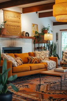 a living room filled with furniture and a fire place