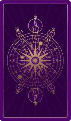 a purple and gold tarot card with an image of the sun in it's center