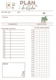 a printable planner with the words plan de cuida written in spanish and an image of a potted plant