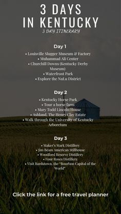 the 3 days in kentucky poster with information for each country's food and drink destination