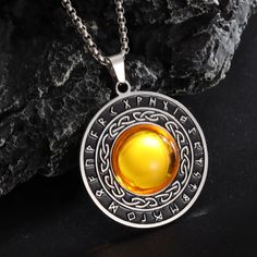 Yellow Gemstone Celtic Knot Nordic Rune Necklace Amulet Jewelry-MoonChildWorld Spiritual Stainless Steel Pendant Jewelry, Spiritual Stainless Steel Jewelry Round Shape, Spiritual Stainless Steel Jewelry, Symbolic Stainless Steel Medallion Jewelry, Spiritual Stainless Steel Locket Jewelry, Stainless Steel Amulet Pendant Jewelry, Stainless Steel Round Amulet Jewelry, Spiritual Stainless Steel Locket Necklace, Symbolic Stainless Steel Jewelry With Large Pendant