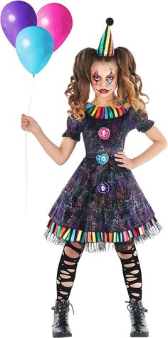 Girls Clown Costume, Creepy Clown Costume, Girl Clown Costume, Rainbow Halloween Costume, Clown Halloween Costume, Scary Clown Costume, Rainbow Costumes, Clown Dress, Clown Halloween Costumes