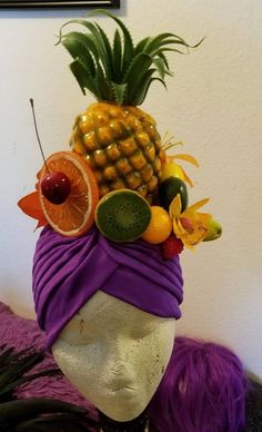 Carmen Miranda, Turban, Fruit, Faux fruit, Fruit turban, Fruit headband, Fruit salad, HalloweenFaux fruitTurban comfyWill be making 11 more over the next few days.All of these are unique super comfy Salad Halloween, Fruit Headband, Carmen Miranda Costume, Fruit Fruit, Carmen Miranda, Hat Types, Food Painting, Costume Hats, Handmade Holiday