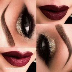 Drag Make-up, Smink Inspiration, Vintage Makeup, Holiday Makeup, Christmas Makeup, Gold Eyes, Makati, Red Lipstick