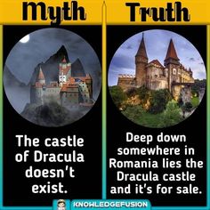 two posters with words describing dracula and dracula castle