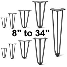 the 8'to 34'tall metal table legs are shown in different sizes and shapes