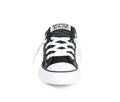 Step up your everyday style with these Chuck Taylor All Star High Street OX sneakers. Breathable canvas upper with padded tongue and collar, Slip-on entry with decorative lace-up front, Iconic rubber toe cap and textured toe bumper, Lightly cushioned insole with fabric lining, Vulcanized rubber midsole with sidewall trim, Durable rubber outsole with traction pattern, Converse® All Star branding details | Kids' Converse Little Kid Chuck Taylor All Star Street Ox Slip-On Sneakers in Black/White Si Casual Converse Sneakers With Elastic Laces, Converse Low-top Sneakers For Streetwear, Pattern Converse, Star Branding, Kids Converse, Converse All Star, Big Kid, Chuck Taylor All Star, Slip On Sneakers