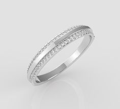 a white gold wedding ring with diamonds on the sides and an open band in the middle