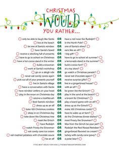 christmas would you rather have to do this for the kids? - free printable