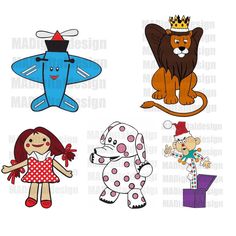 four cartoon animals with crowns on their heads and one wearing a crown, the other holding a