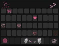 an image of a keyboard with hearts and cats on the keys, which appear to be pink