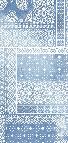 a blue and white background with different patterns