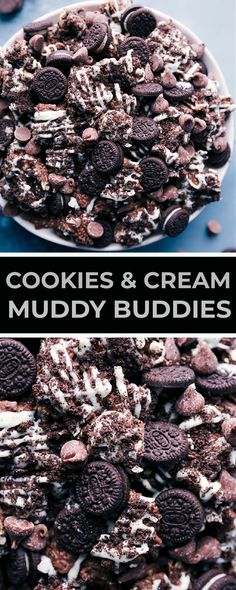 cookies and cream muddy buddies on a plate